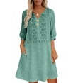 thumbnail image 5 of HAJWOH Women's Floral Embroidered Cotton Linen Maxi Boho Dress Short Sleeve V Neck Dresses Summer Flowy Beach Sundress, 5 of 7