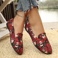 thumbnail image 6 of IEMIEMIEM Women's Ballet Flats Rose Print Loafer Flats Vintage Slip On Round Toe Soft Loafers Canvas Casual Work Flat Shoes Red 10 Wide, 6 of 8