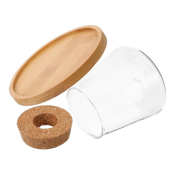 Hytrove Portable Fish Bowl Glass Aquarium with Wooden Lid 1 Set 4.3x4.3x3.5in