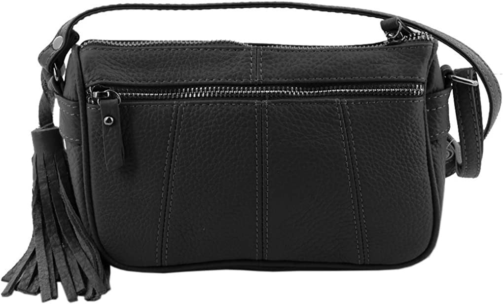 Cowhide Leather Womens Shoulder Purse Small Cross Body Organizer Bag with Many Pockets
