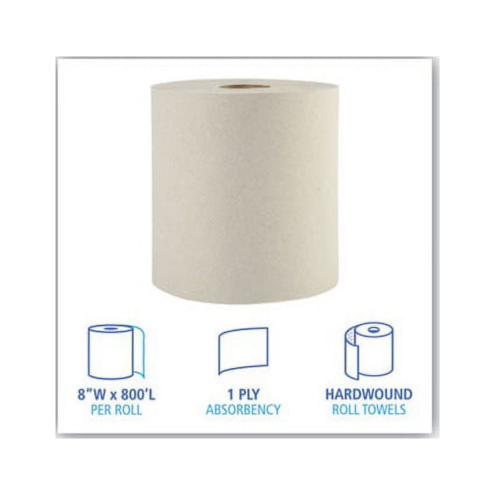 Boardwalk 16GREEN Green Seal Recycled Paper Towel Roll, Hardwound, Universal Roll Towels, Natural, 8" x 800 ft (Case of 6)