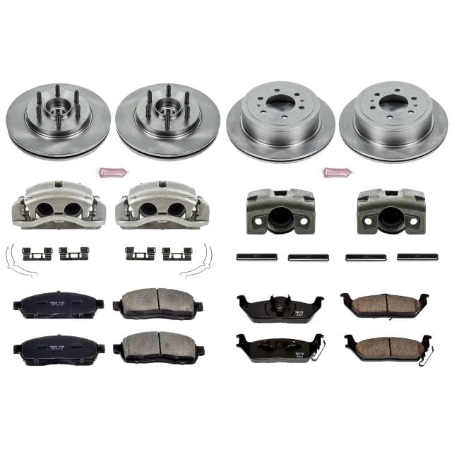 PowerStop Front and Rear Stock Replacement Brake Pad and Rotor Kit with Calipers Fits: FORD Select Models KCOE1940