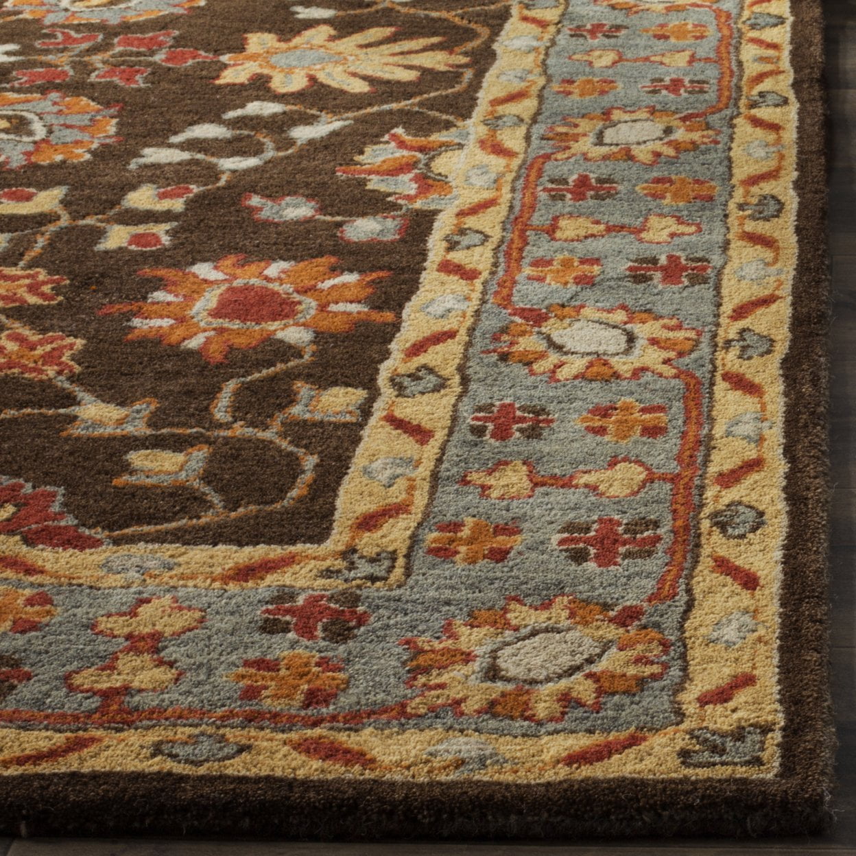 SAFAVIEH Heritage Genette Traditional Wool Area Rug, Charcoal/Blue, 6' x 6' Square