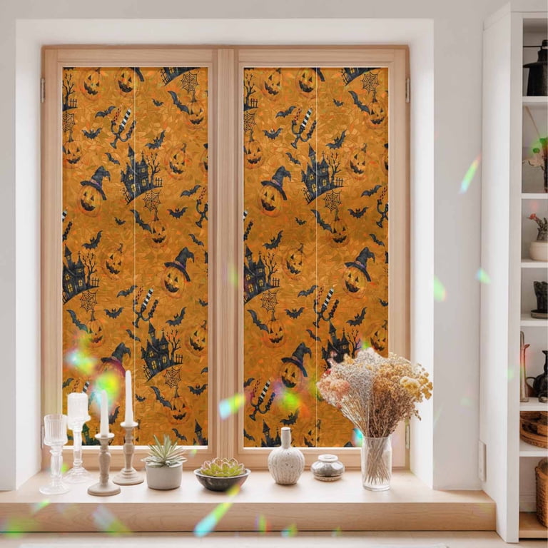 Halloween Window Privacy Film, Vintage Carved Pumpkin Haunted