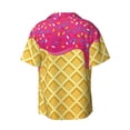 thumbnail image 5 of Uemuo Red Ice Cream Pattern Cotton Linen Short Sleeve Shirts,Casual Lightweight Button Down Shirts,Vacation Beach Summer Tops-X-Large, 5 of 7
