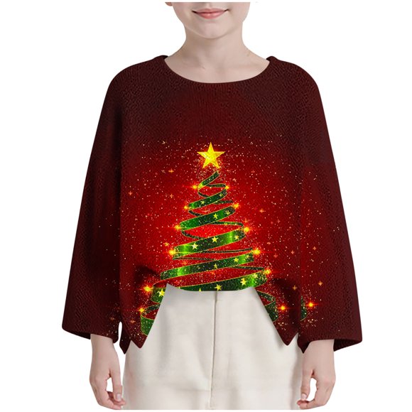 Birdeem Children's Christmas Print Long Sleeve Shirt, Round Neck Short Fashion Loose Top, Funny Christmas Shirts, Boys Christmas Shirt