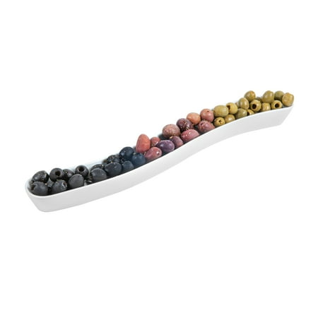 Restaurantware-Swerve 10 Ounce Olive Plate, 1 Curved Olive Tray - Medium, Chip Resistant, White Porcelain Canoe, Dishwasher Safe, For Snacks, Condiments, Or Appetizers