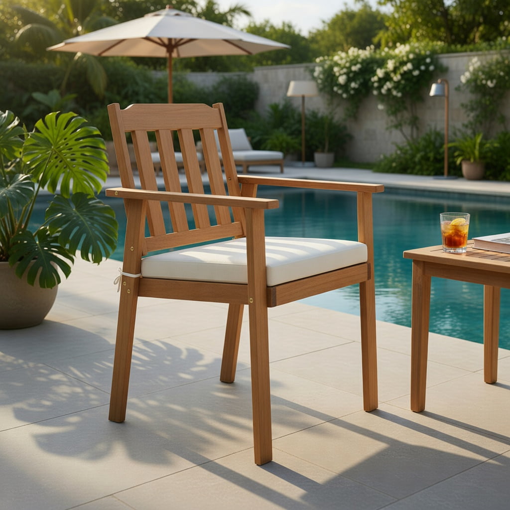 Hommoo 2-Pack Outdoor Dining Chairs, Acacia Wood Patio Chairs with Washable Cushions for Backyard, Garden & Balcony, White