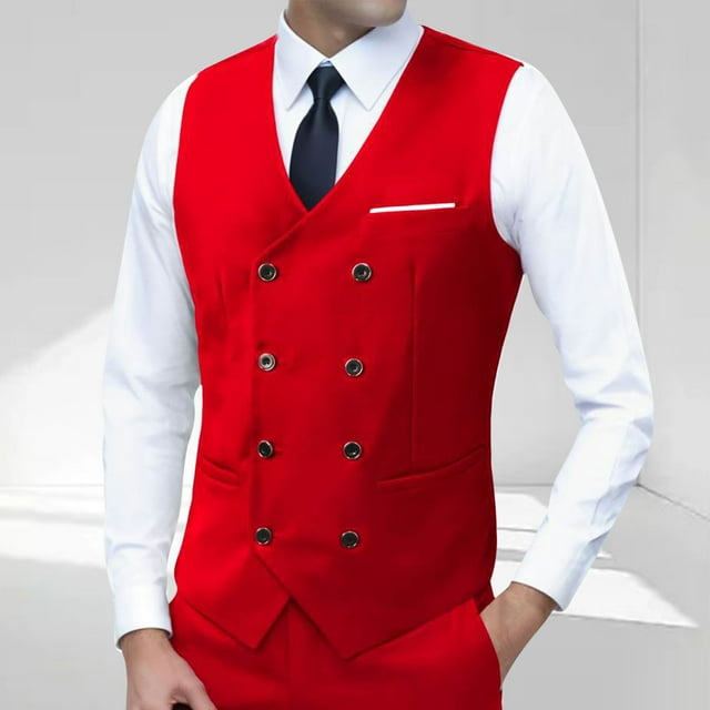 Wzzjkit Costume de Mode pour Hommes Sans Manches Col à Revers Couleur Unie avec Poches