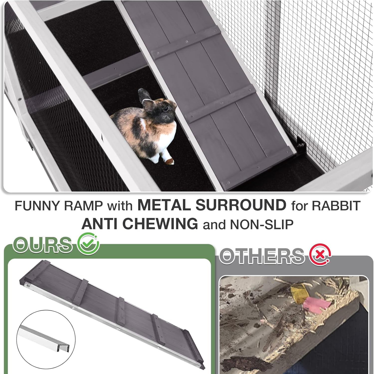 Aivituvin 2-Story Indoor Rabbit Hutch with Chew-Proof Outdoor Rabbit Cage with 6 Locking Casters Bunny Cage 2 Pull-Out Trays Guinea Pigs Cage 62" Gray