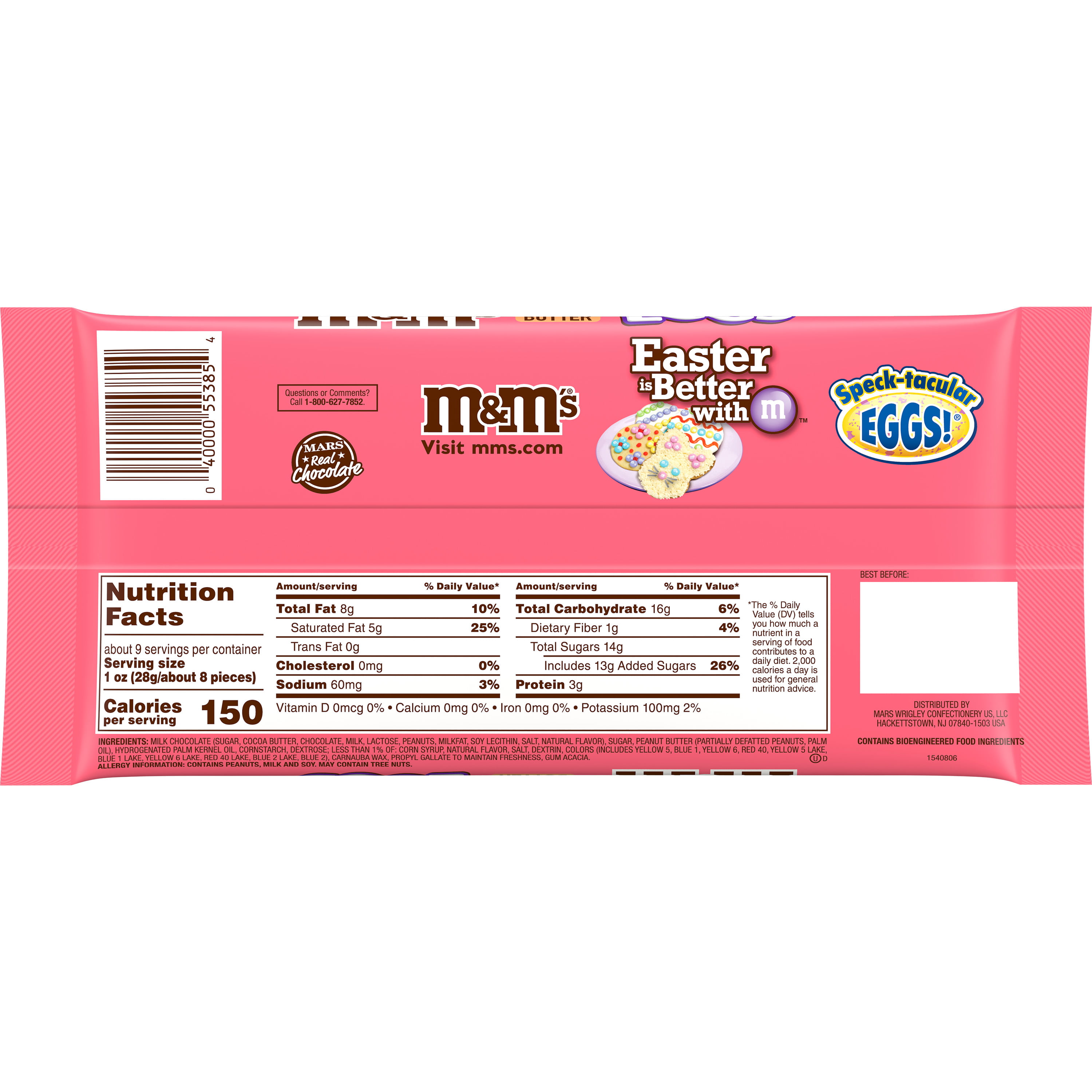 M&M'S Peanut Butter Chocolate Speckled Easter Egg Candy, 9.2 oz Bag