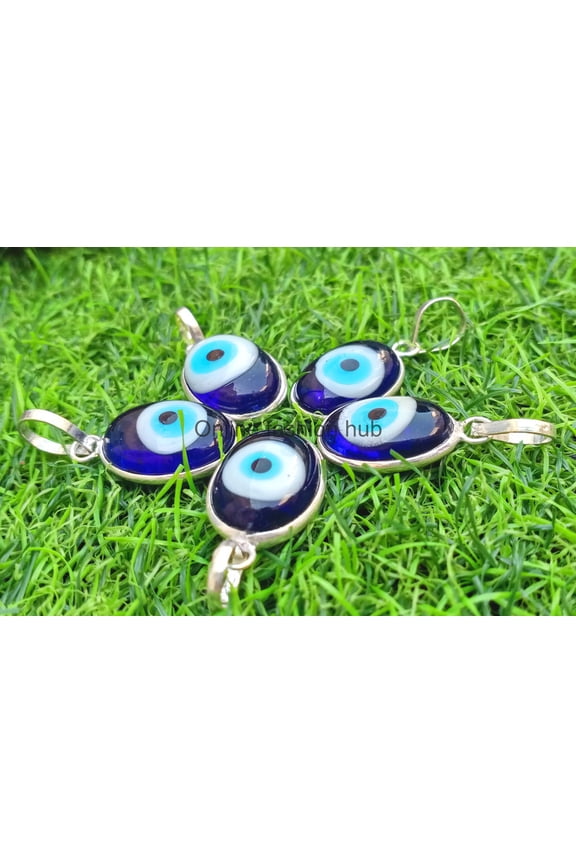 Evil Eye Gemstone 925 Sterling Silver Plated Handmade Pendant 5 pcs