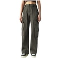 thumbnail image 1 of Ladies Pants Parachute Pants Drawstring Low Waisted Baggy Cargo Pants with Pockets Linen Pants Women Grey L, 1 of 3