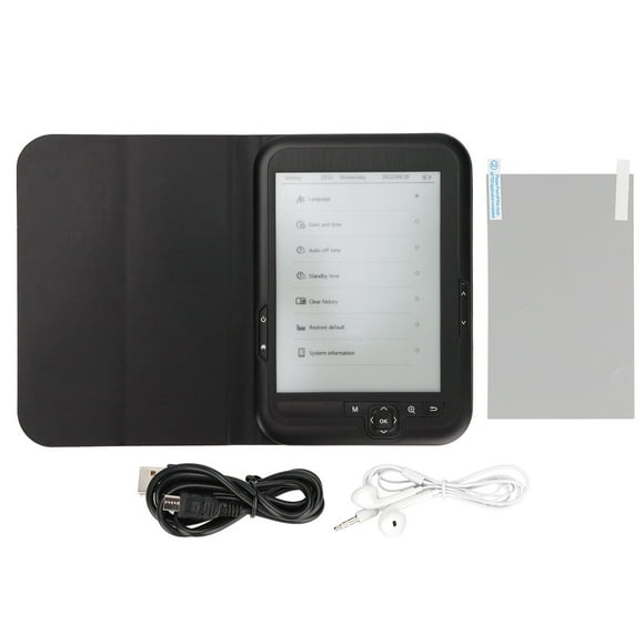 Lector electrónico negro de 6 pulgadas, pantalla de tinta HD de 800 x 600, protección ocular, compatible con reproducción de música FM, 16 GB