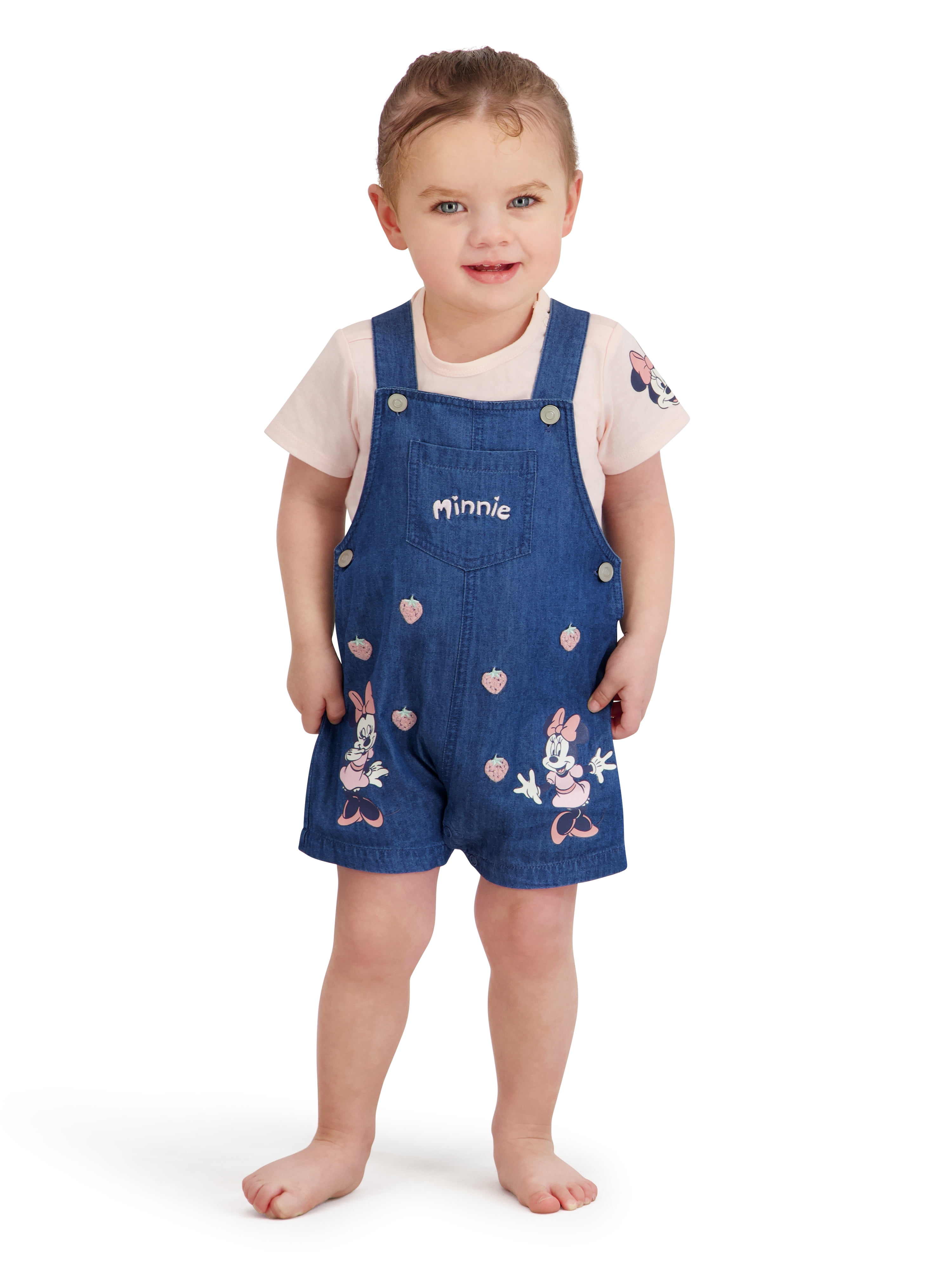 Minnie Mouse Baby Girl 2 Piece Shortall Set, Sizes 0-24 Months