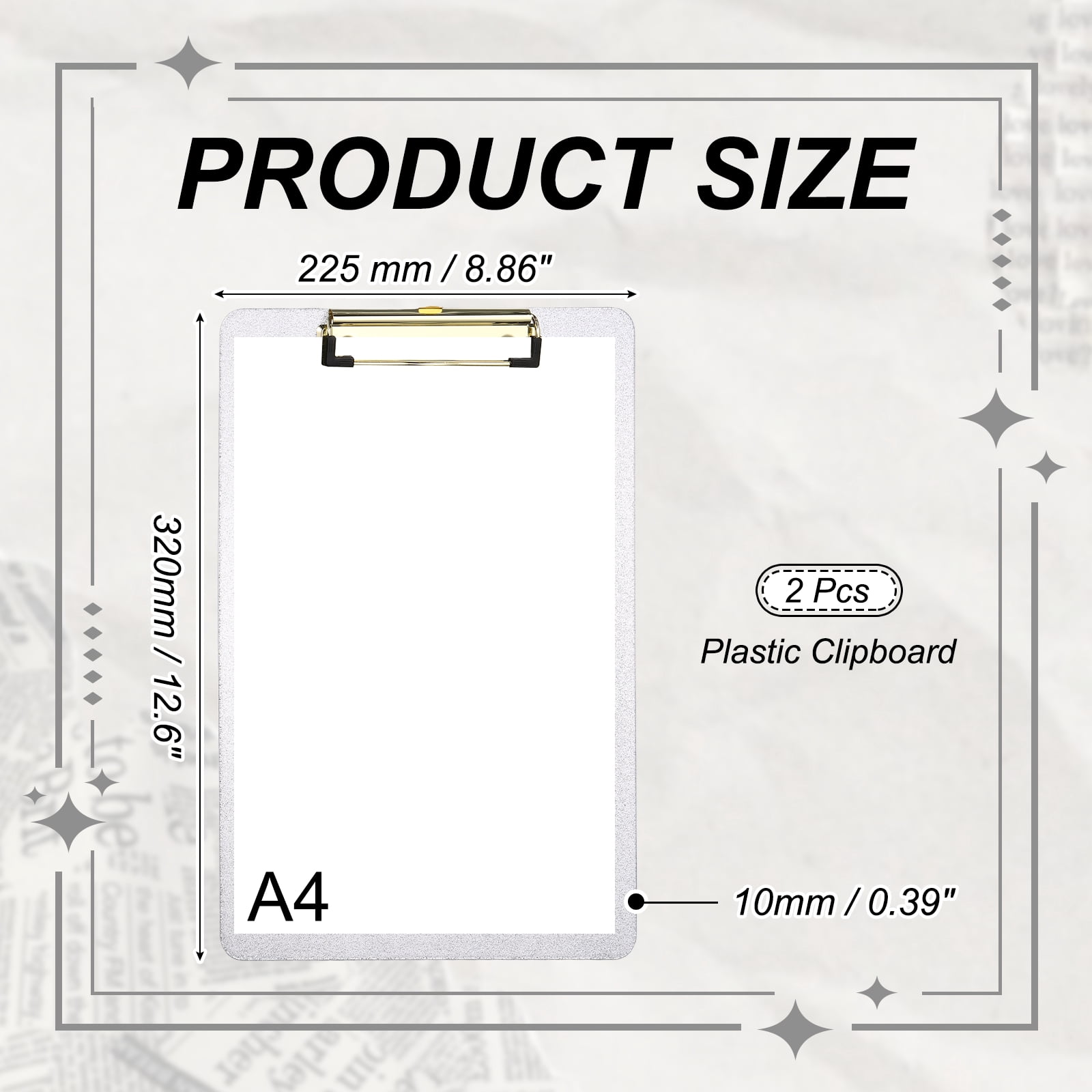 Uxcell 2 Pcs Plastic Clip Boards, A4 Size Glitter Silver Tone Stylish Clip Boards Glitter Design Cute Clipboards Office Supplies for Restaurant Shop Store Note Memo Card Sign Holder