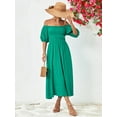 thumbnail image 4 of Women's Off Shoulder Puff Sleeve Maxi Dress Smocked Bodice Ninety Five % Polyester And Five % Spandex Casual Fabric, 4 of 16
