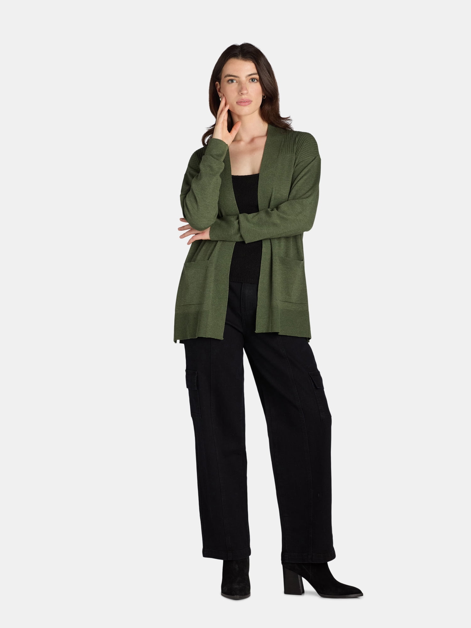 Time and Tru Women's and Women's Plus Open Front Cardigan Sweater, Sizes XS-4X