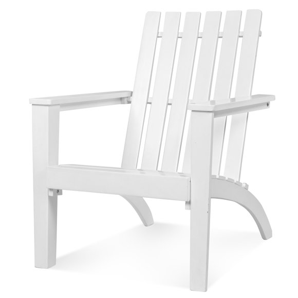 Patiojoy Wooden Adirondack Chair W/Ergonomic Design Outdoor Lounge Armchair Acacia Wood chair for Yard&Patio White
