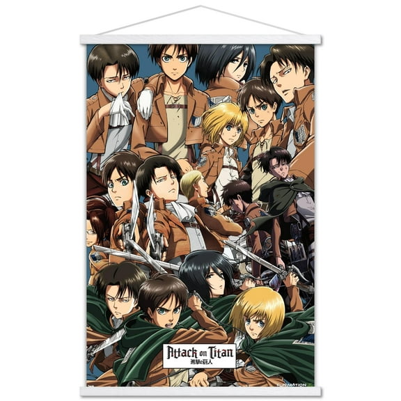 Attack on Titan - Collage Wall Poster with Wooden Magnetic Frame, 22.375" x 34"