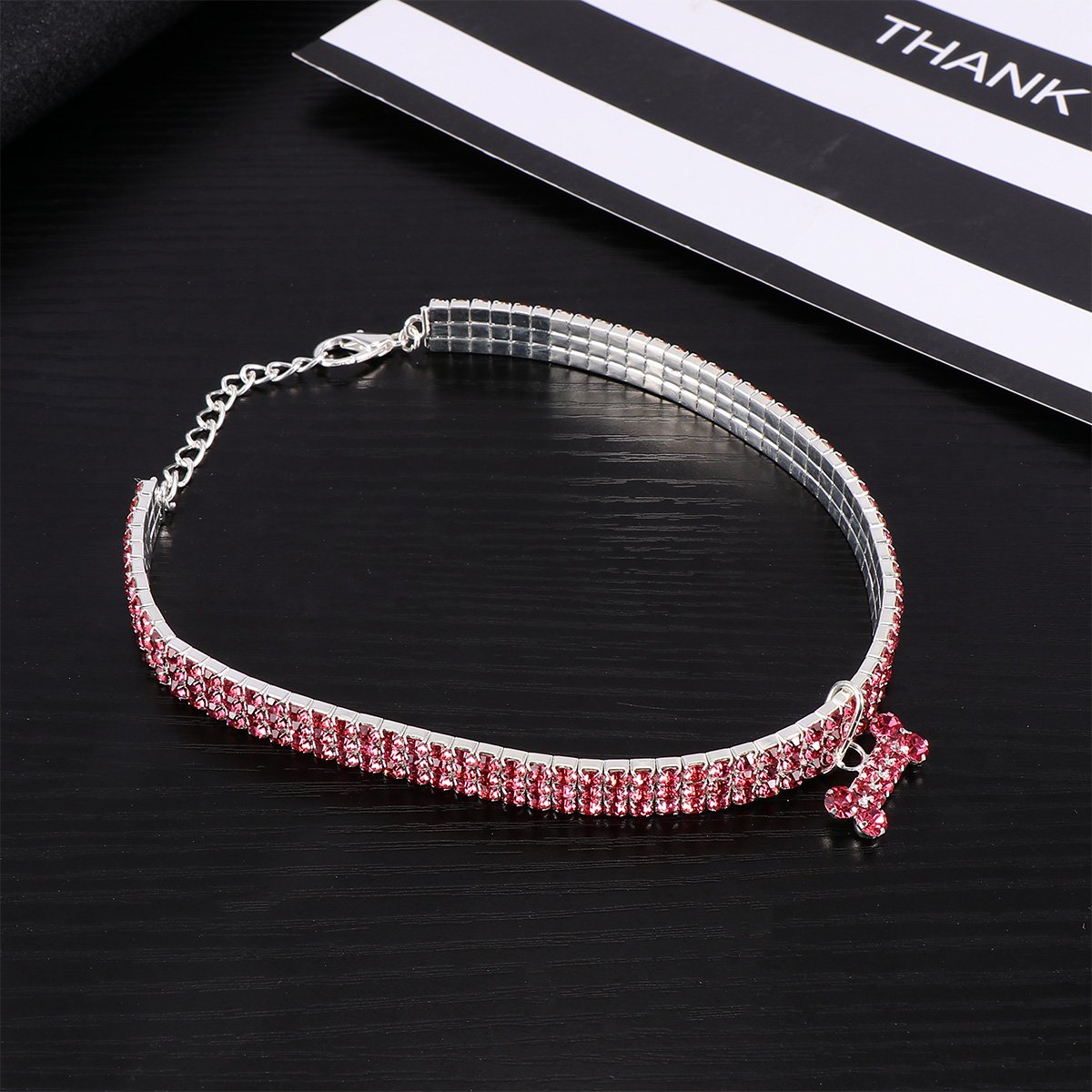 CHICHUMID Fashionable Pink Pet Collar with Adjustable Buckle and Rhinestone for Outdoor Pets