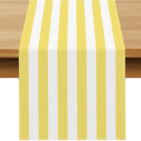 Yellow White Cabana Striped Table Runner, 13 x 72 Inch Polyester Linen-Look Table Decor for Birthday Party, Baby Shower, Dining Room and Kitchen