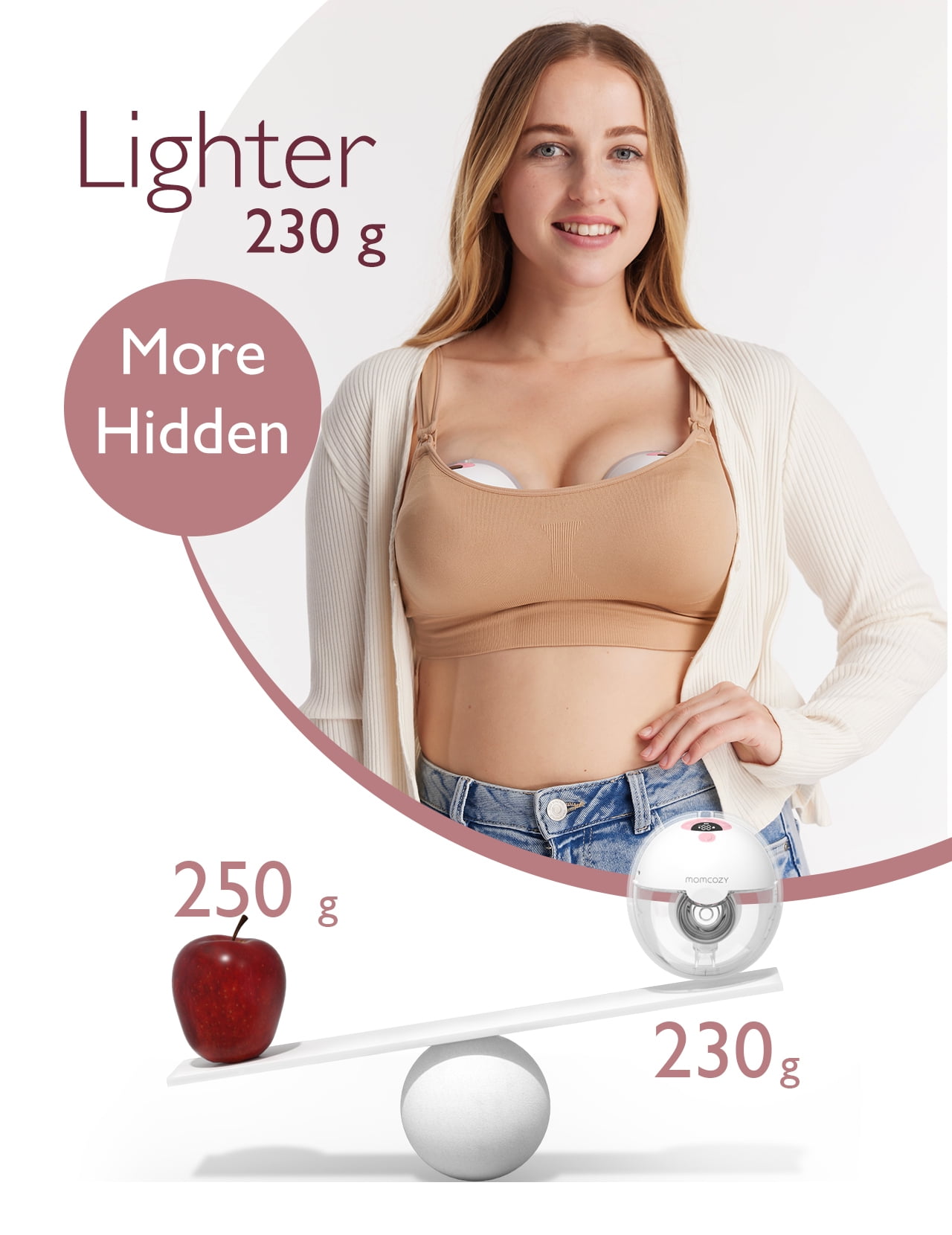 Momcozy Breast Pump Hands Free M5 Pinky, 3 Modes & 9 Levels Electric Breast Pump, 24mm, 1 Pack Pink