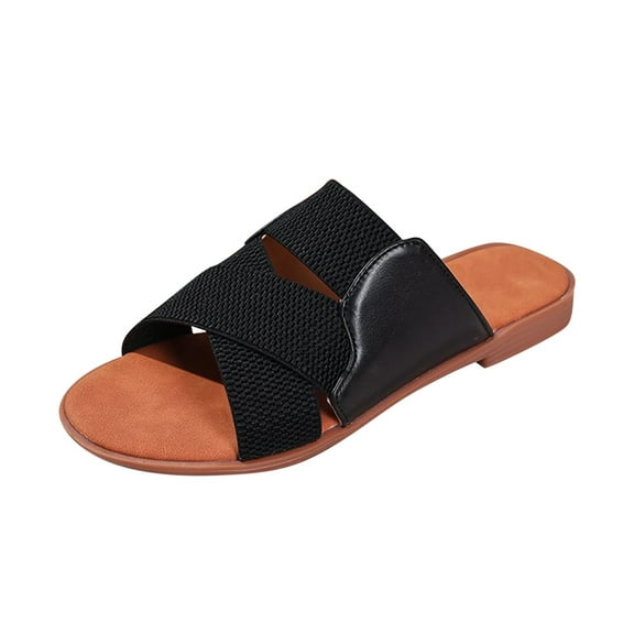 LOVZFMLL Women's Flat Sandals Summer Casual Soft Sole Slippers for Beach Comfort Walking Slides Outdoor Open Toe Slip On Black 7.5