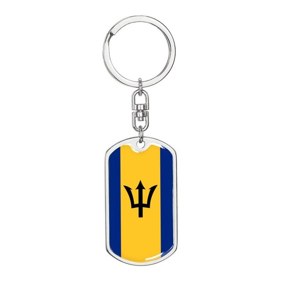Barbados Flag Keychain Dog Tag Stainless Steel or 18k Gold