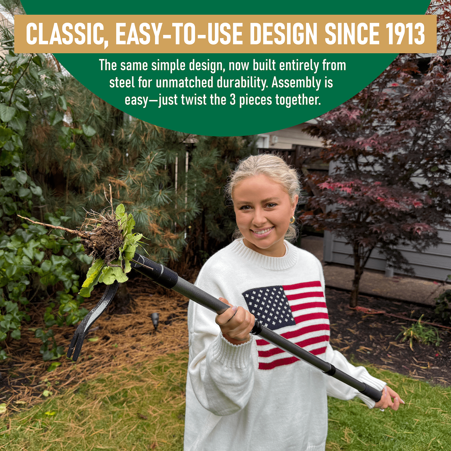 Grampa's Metal Weeder - Stand Up Weed Puller Tool With Steel Long Handle - Made With All Steel Handle & 4-Claw Steel Head - Easily Remove Weeds Without Bending, Pulling, or Kneeling (Black)