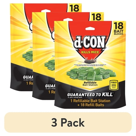 (3 pack) d-CON Refillable Corner Fit Mouse Bait Station, 1 Trap, 18 Baits