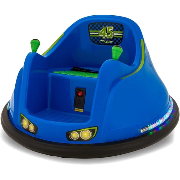 Flybar 6V Bumper Car for Toddlers Blue, Electric Ride on Toy for Kids Ages 1.5-4 with LED Lights & Safety Belt, 360 Degree Spin, Max Weight of 66 lbs