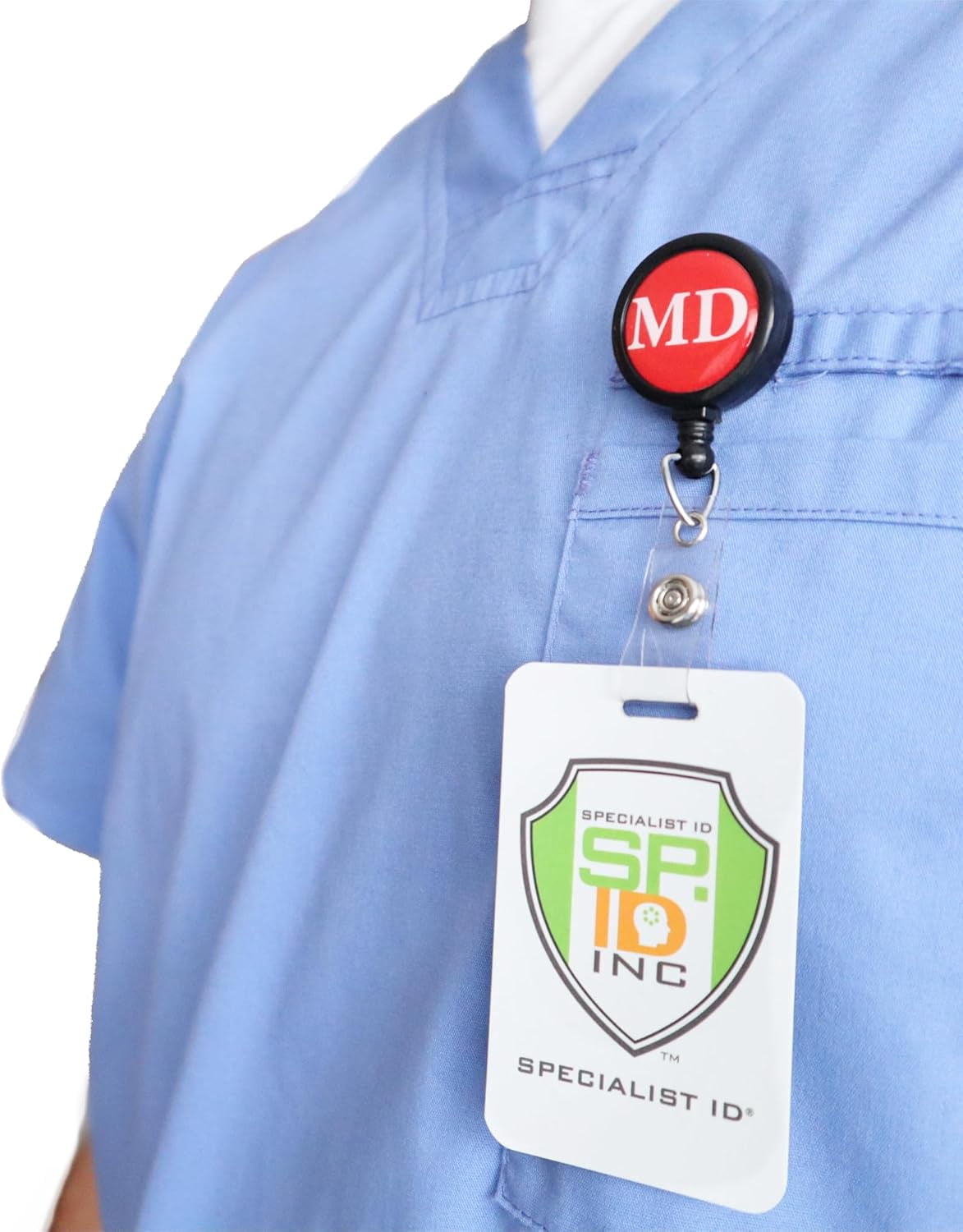 2 Pack - MD Badge Buddy Reels with Alligator Clip - Swivel Retractable Reel MD Badge Holder & Title Card in One - Medical Doctor Retractable Hospital I'd Role Dome Label by Specialist ID (Red)