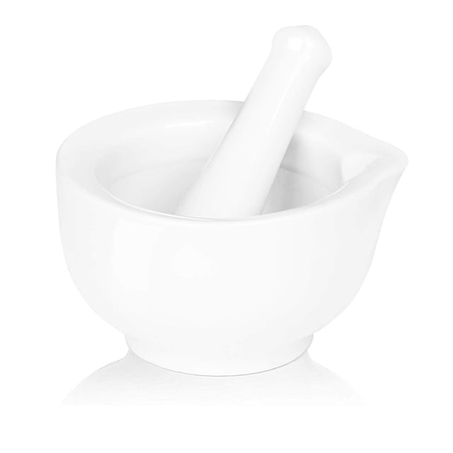 Porcelain Small Mortar and Pestle Ceramic Herb Grinder Pill Crusher Set 3.3 Inch White