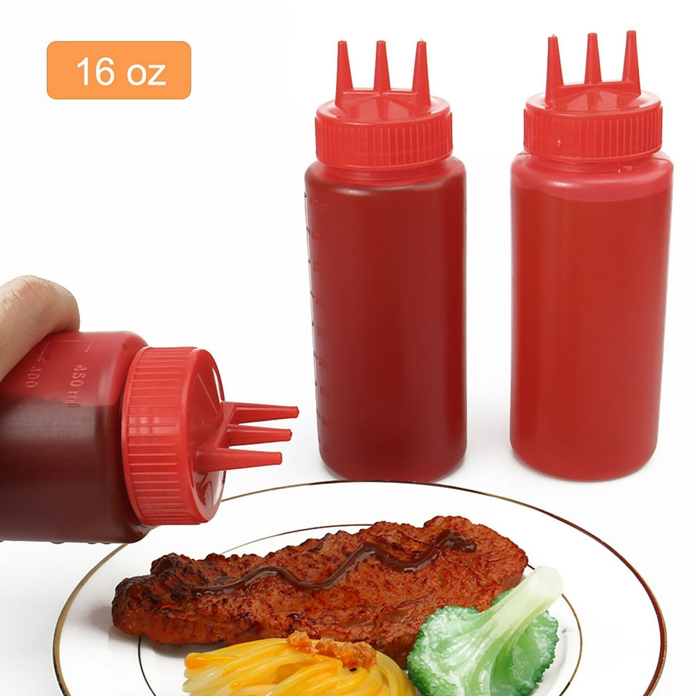 6pcs Clear Plastic 16 Oz Three Hole Squeeze Bottle Condiment Ketchup
