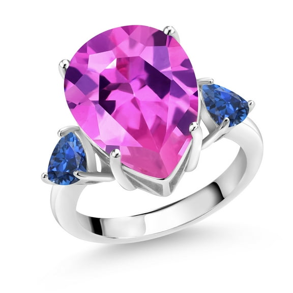 Gem Stone King 11.78 Ct Pink Created Sapphire Blue Created Sapphire 925 Sterling Silver Ring (Size 8)