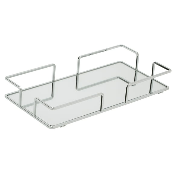 Home Details Modern Rectangular 7" x 14" Vanity Mirror Tray Makeup Organizer, Chrome