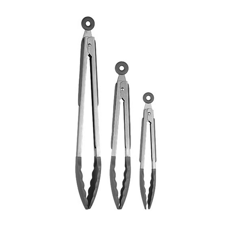 Mini 7 Inch Silicone Tip Tongs Kitchen Tongs, Set of 3 (Gray