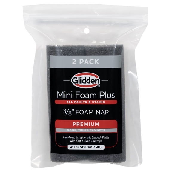 Glidden 4 Inch Foam Roller Cover for Smooth Surfaces with Mini Wire Frame - 2PK, Ideal for Cabinets, Doors, and Trim
