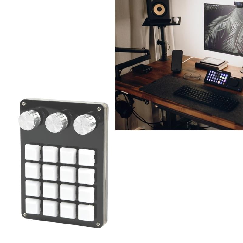 16 Keys Programmable Keyboard USB Mechanical Gaming Keyboard,One-Hand Macropad Keyboard 3 Knobs for Editing Gaming