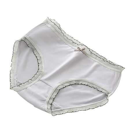 2 Pack Cute Cotton Briefs for Women 2PCS Mid Waist Panties Bow Stretch Breathable Girls Panty (X-Large  Gray)