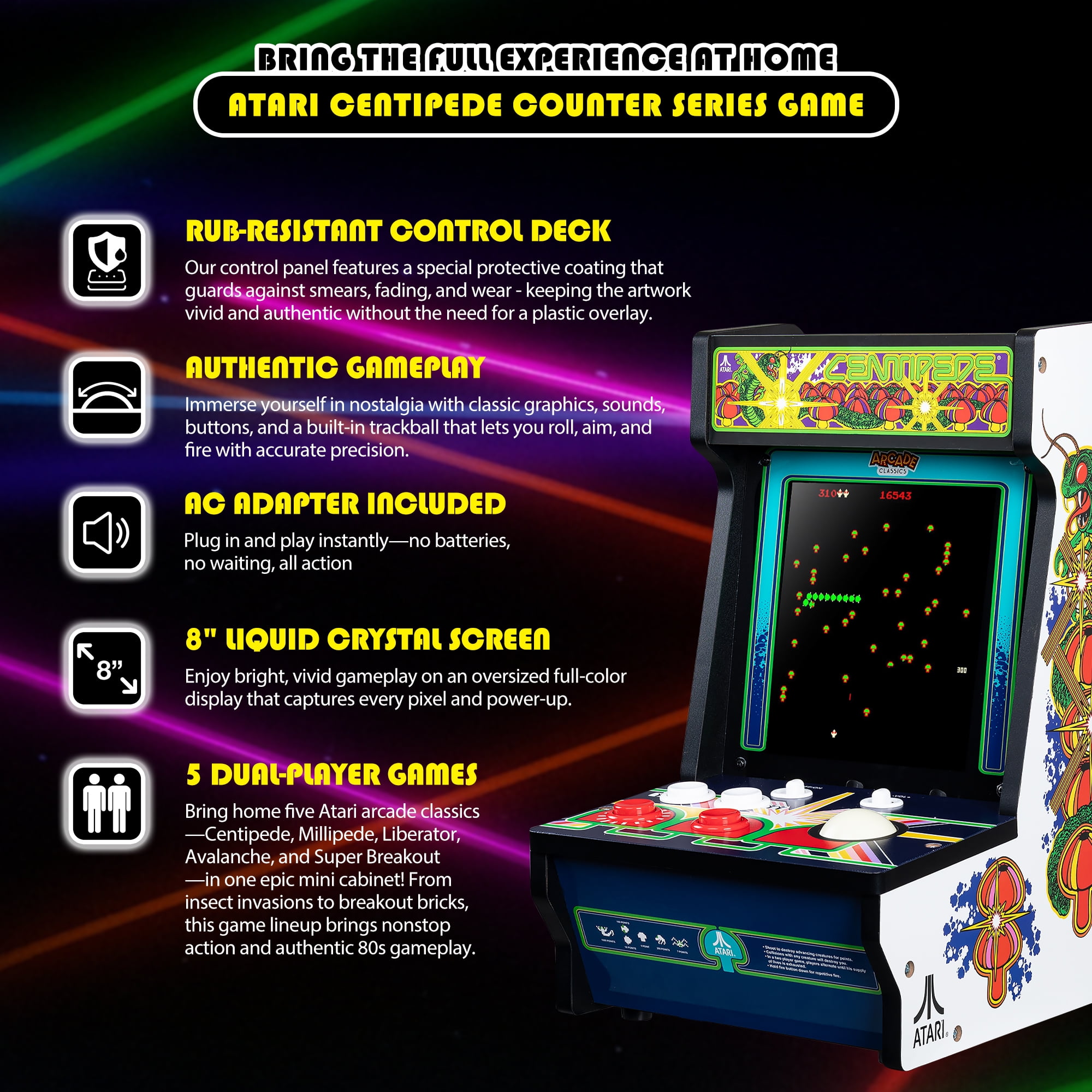 Arcade Classics Atari Centipede Counter Series Arcade Game with 8