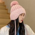 thumbnail image 2 of Gorro de pelo de conejo para mujer, protección para los oídos, lana de engrosamiento doble, gorro de lana de punto cálido, invierno, dulce y bonito, 2 of 4