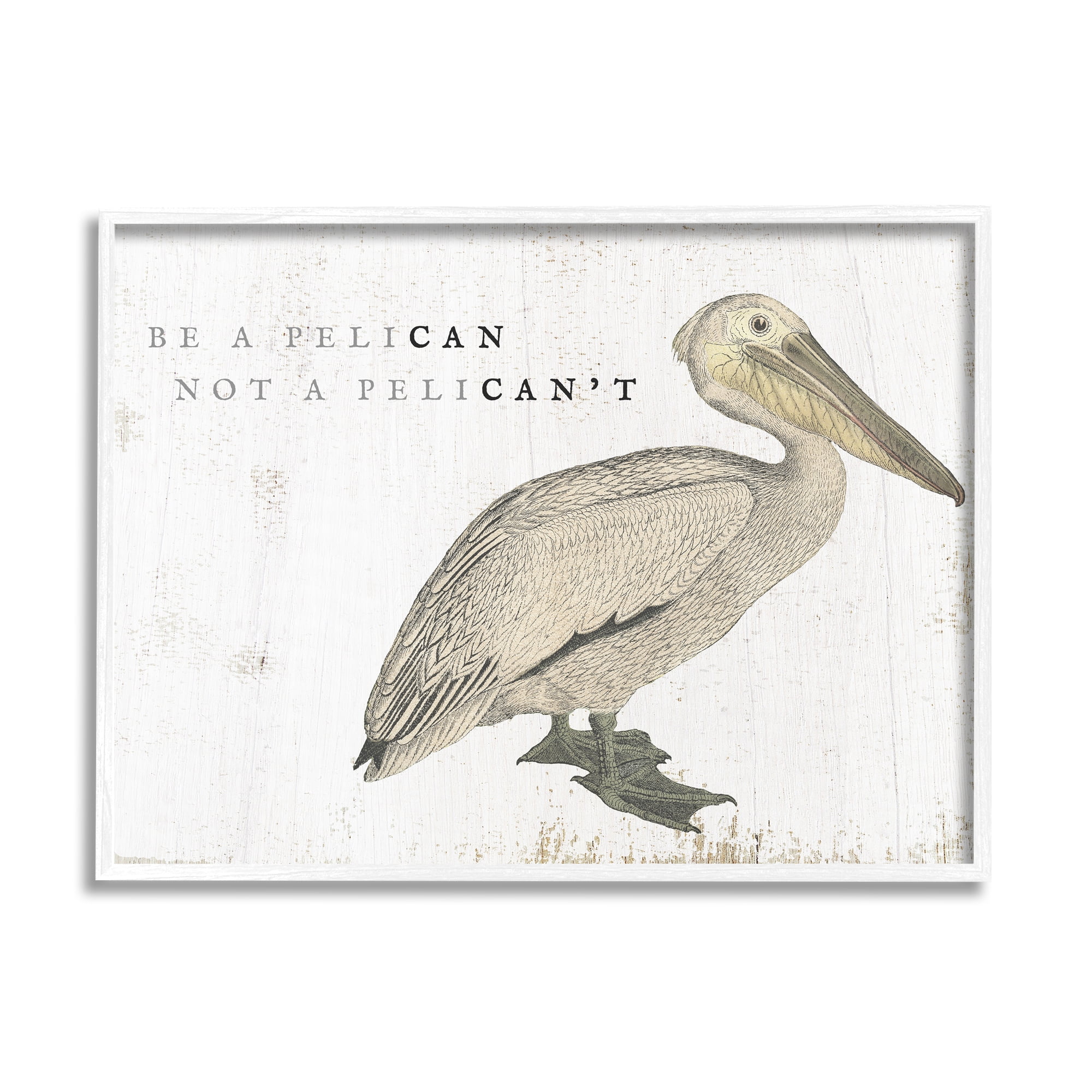 Stupell Industries Be Pelican not Pelican't Funny Beach Phrase Pun Graphic  Art White Framed Art Print Wall Art, 20x16, by Daphne Polselli 