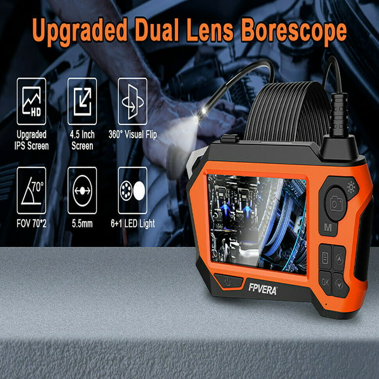 Dual Lens Borescope 4.5 Screen Endoscope Inspection Camera with