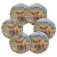 thumbnail image 2 of Haosy Set of 6 Drink Woven Coaster with Holder Heat Resistant Non-Slip Bar Coasters 4 Inches Wildflowers and Highland Cattle, 2 of 7