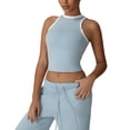 thumbnail image 2 of Pounoo Workout Tank Tops for Women Sleeveless High Neck Contrast Trim Cropped Yoga Training Casual Outings Tops Camis Blouses Gift, 2 of 7