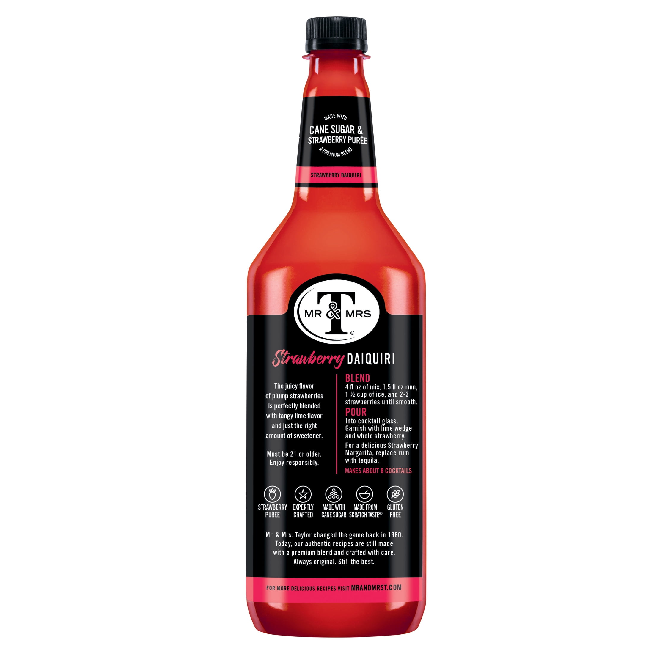 Mr & Mrs T Strawberry Daiquiri Margarita Cocktail Mix, 1 L, Plastic Bottle, Shelf Stable