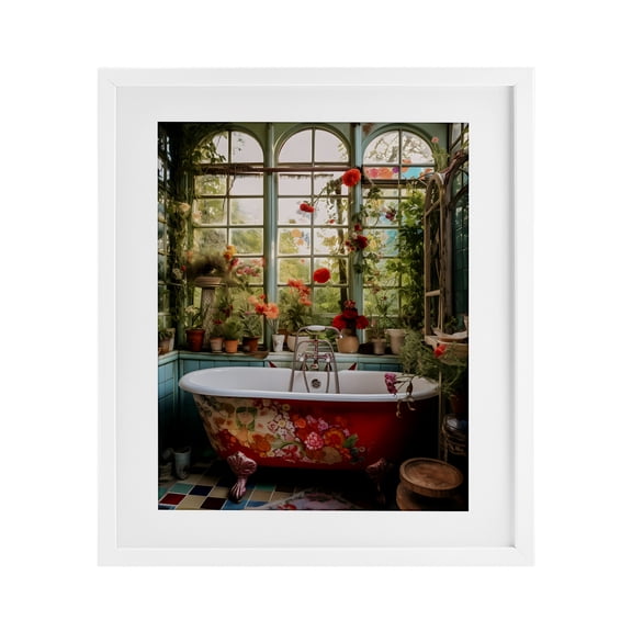 Stupell Industries Victorian Floral Sunroom Tub White Framed Print Under Glass, 13 x 16, by Lettered and Lined