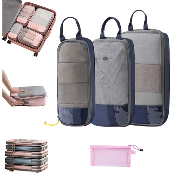 Travel Packing Cubes, 6-Piece Expandable Compression Organizer, Waterproof Lightweight Bags